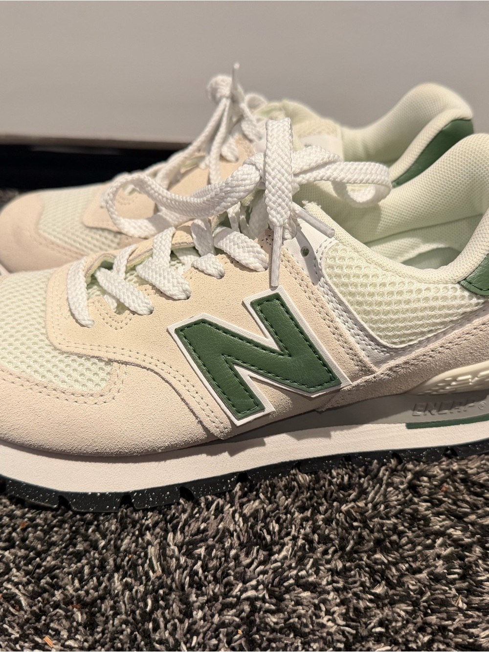 New Balance 574 Cream and Green Women's Athletic Sneaker